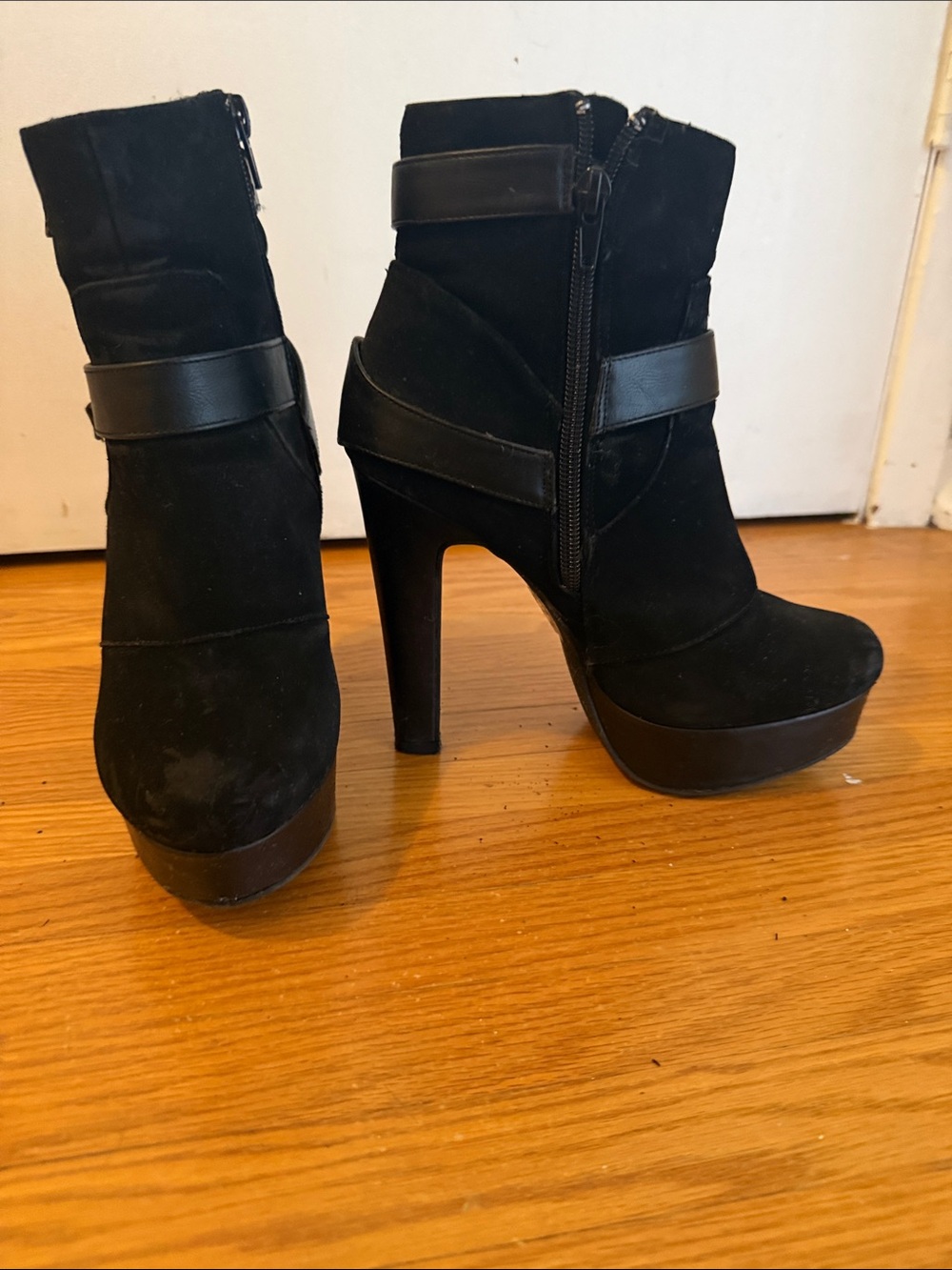 Wild Diva Black Suede Platform Ankle Boots